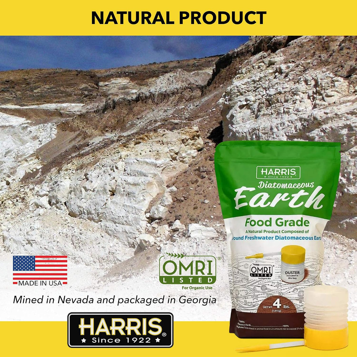 HARRIS Diatomaceous Earth Food Grade, 4lb with Powder Duster Included in The Bag Father Jim Norris notebooks