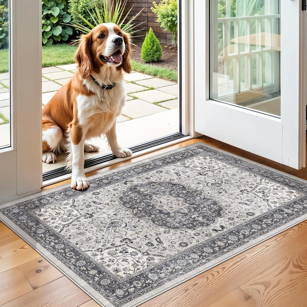 Hallway Washable Runner Rug - 3x10 Kitchen Rugs Entryway Rug Runner Vintage Soft Floor Mat Non Slip Indoor Farmhouse Carpet for Bathroom Living Room Bedroom (3 X 10, Beige)