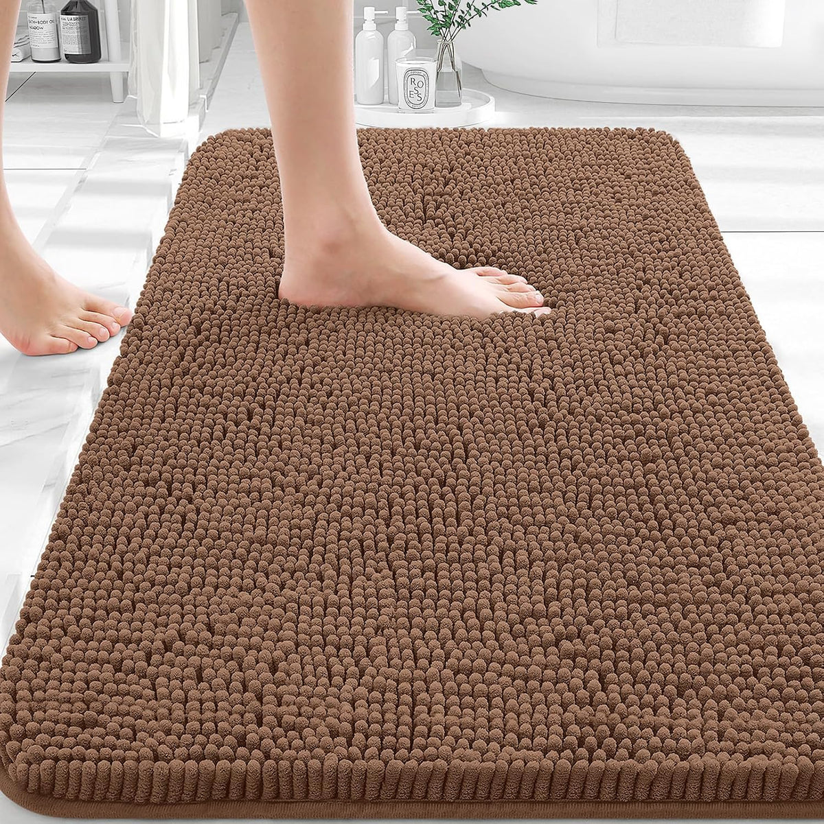 OLANLY Toilet Rugs U-Shaped 20x20,, Soft Absorbent Chenille Contour Rugs