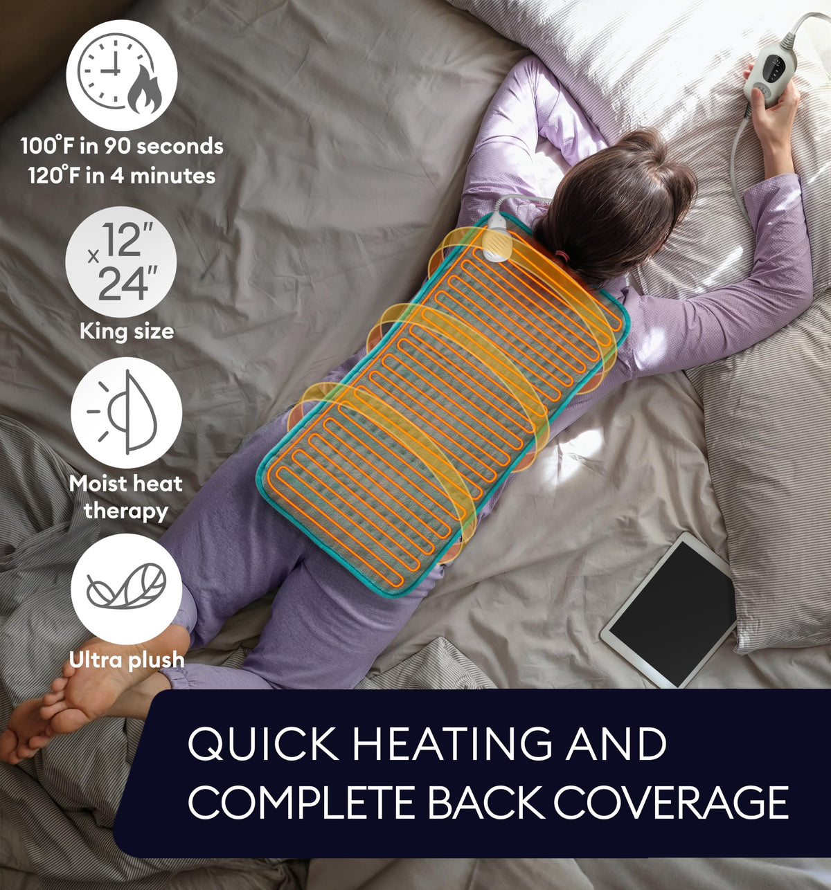 GENIANI XXL Heating Pad for Back Pain & Menstrual Pain Relief, Electric Throw Auto Shut Off,
