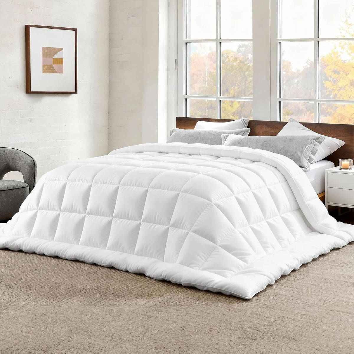 Bedsure Comforter Duvet Insert - Quilted Comforters King Size, All Season Duvet, GentleSoft Down Alternative Bedding, with 8 Tabs, Gifts for Women/Men, Light Spa Blue, King 90 x 102 Inches