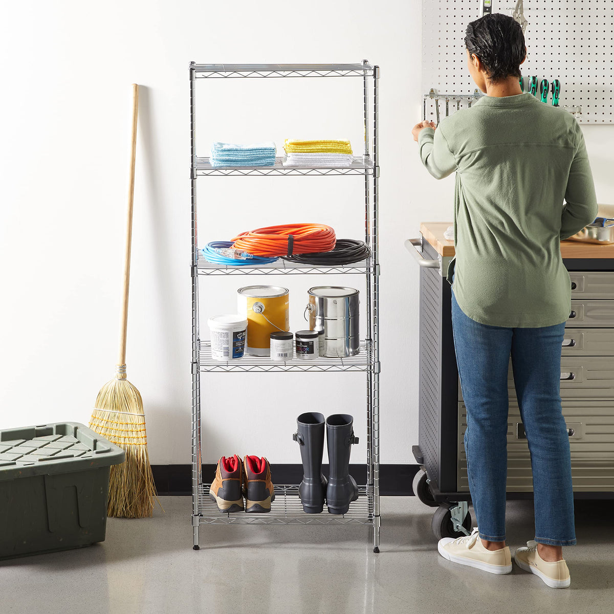 Amazon Basics 5-Shelf Adjustable Heavy Duty Steel Wire Storage Shelves for Garage