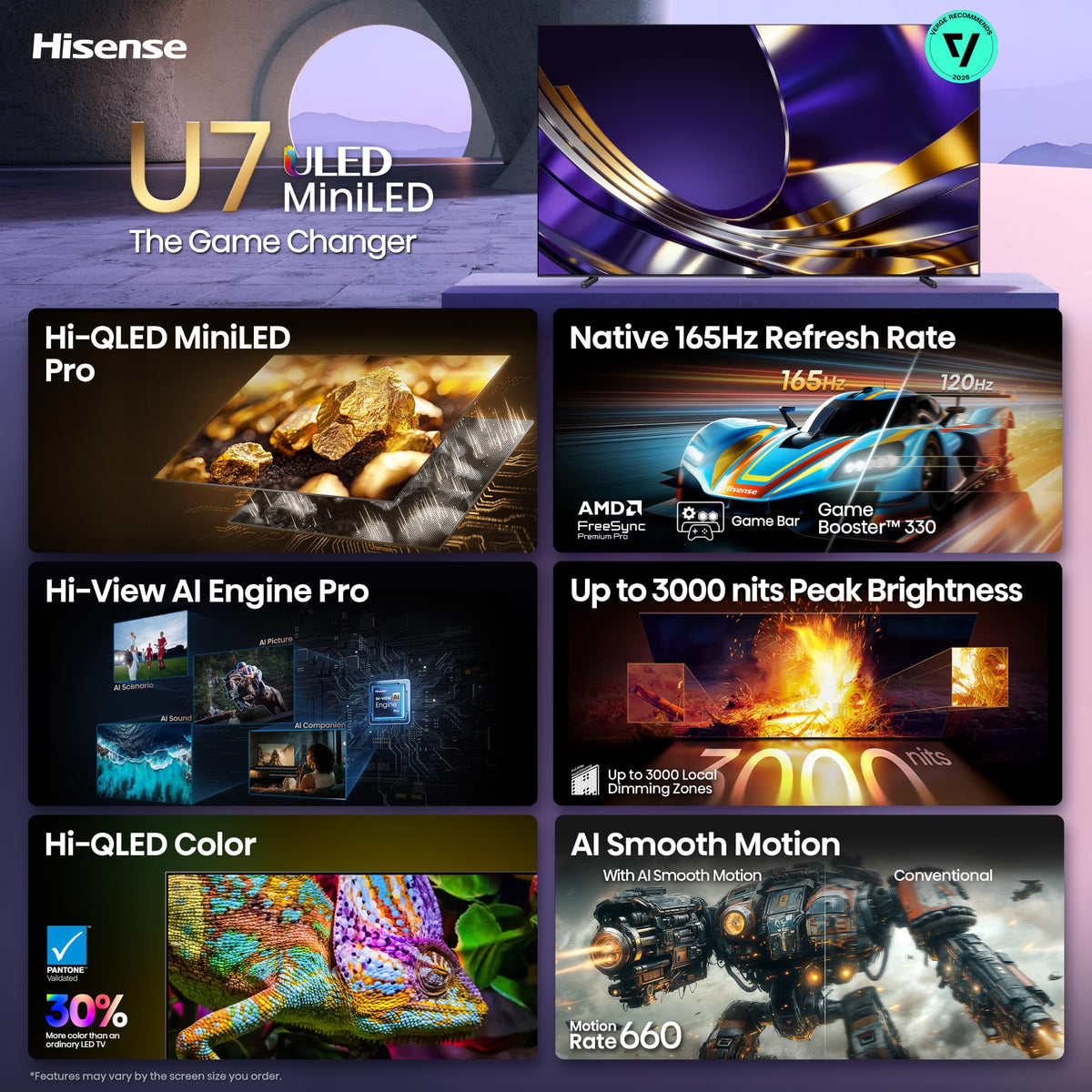Hisense 65" U7 Mini-LED ULED 4K UHD Best Premium Gaming HDR Smart Google TV (65U7SG, 2026 NEW) - Hi-QLED, Native 165Hz, VRR 330, HDR10+, Dolby Vision IQ·Atmos, IMAX Enhanced, Anti-Reflection, 2.1.2 Ch Father Jim Norris notebooks