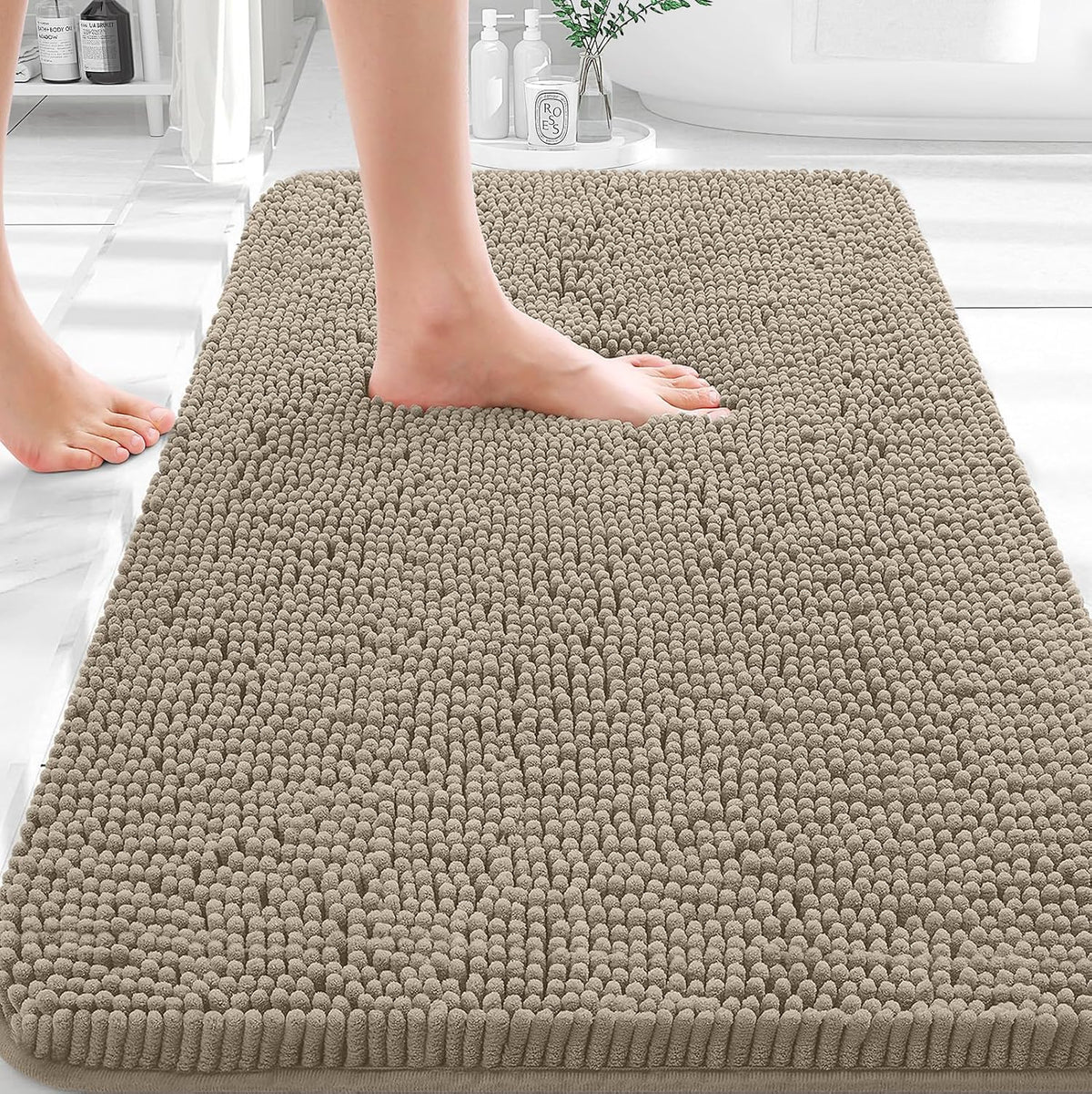 OLANLY Toilet Rugs U-Shaped 20x20,, Soft Absorbent Chenille Contour Rugs