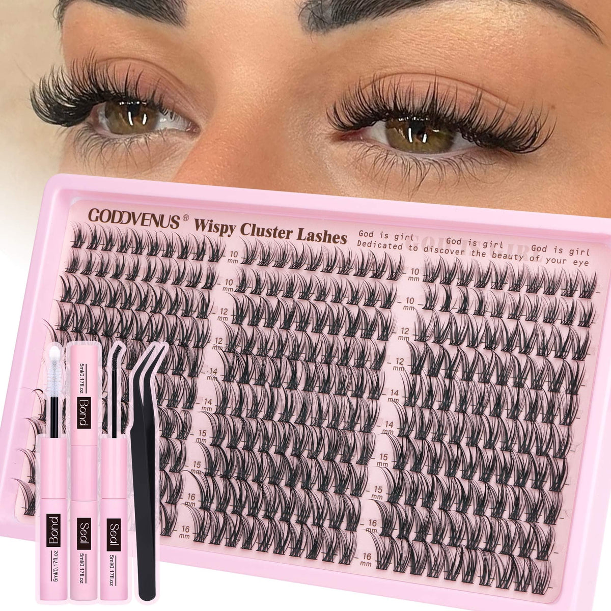 Goddvenus Lash Clusters Kit 9-14mm Wispy Eyelash Clusters Lashes Natural DIY Lash Extension Kit Short Cluster Eyelash Extensions Kit 300pcs C Curl Individual Lashes Cluster Eyelash (With Tweezers)