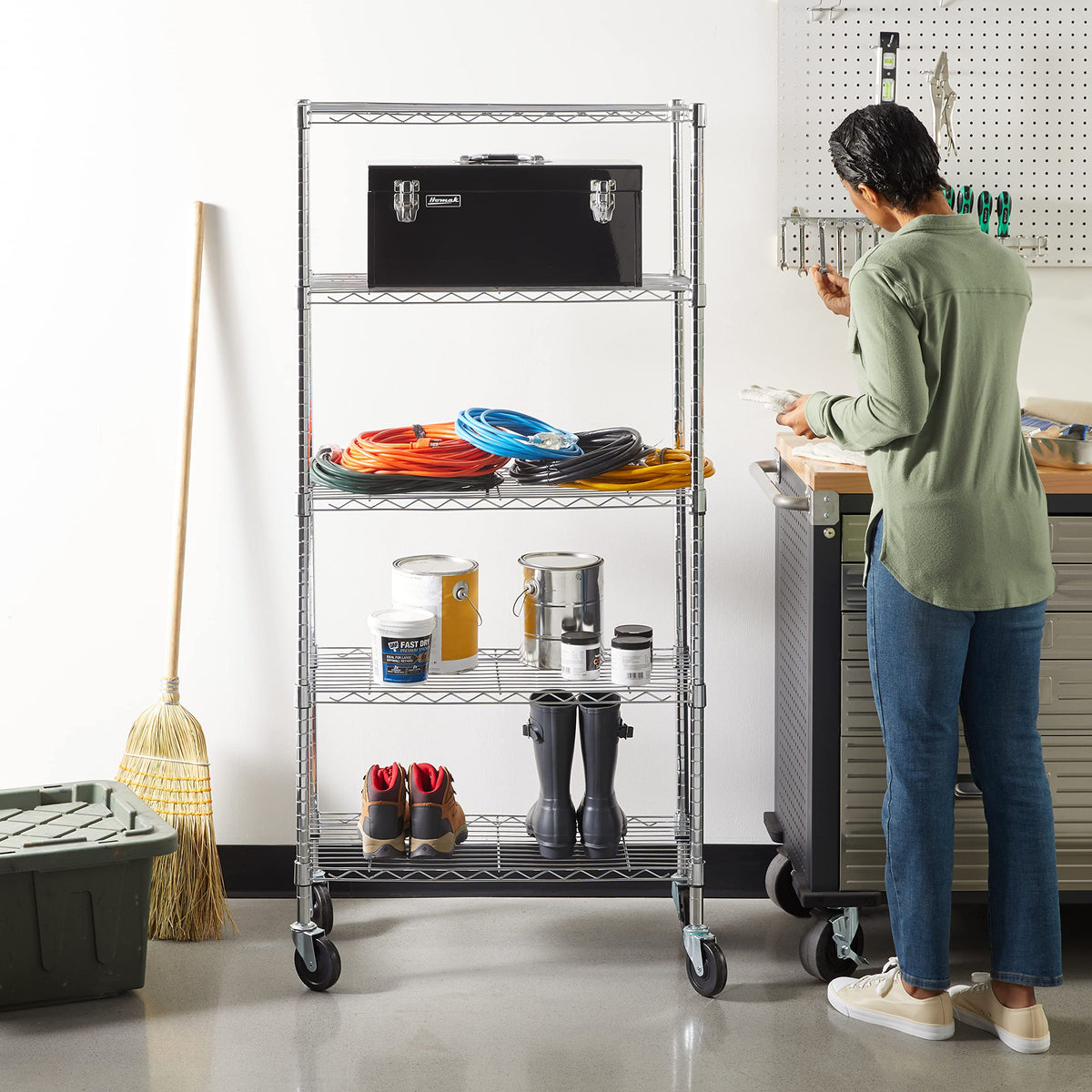 Amazon Basics 5-Shelf Adjustable Heavy Duty Steel Wire Storage Shelves for Garage