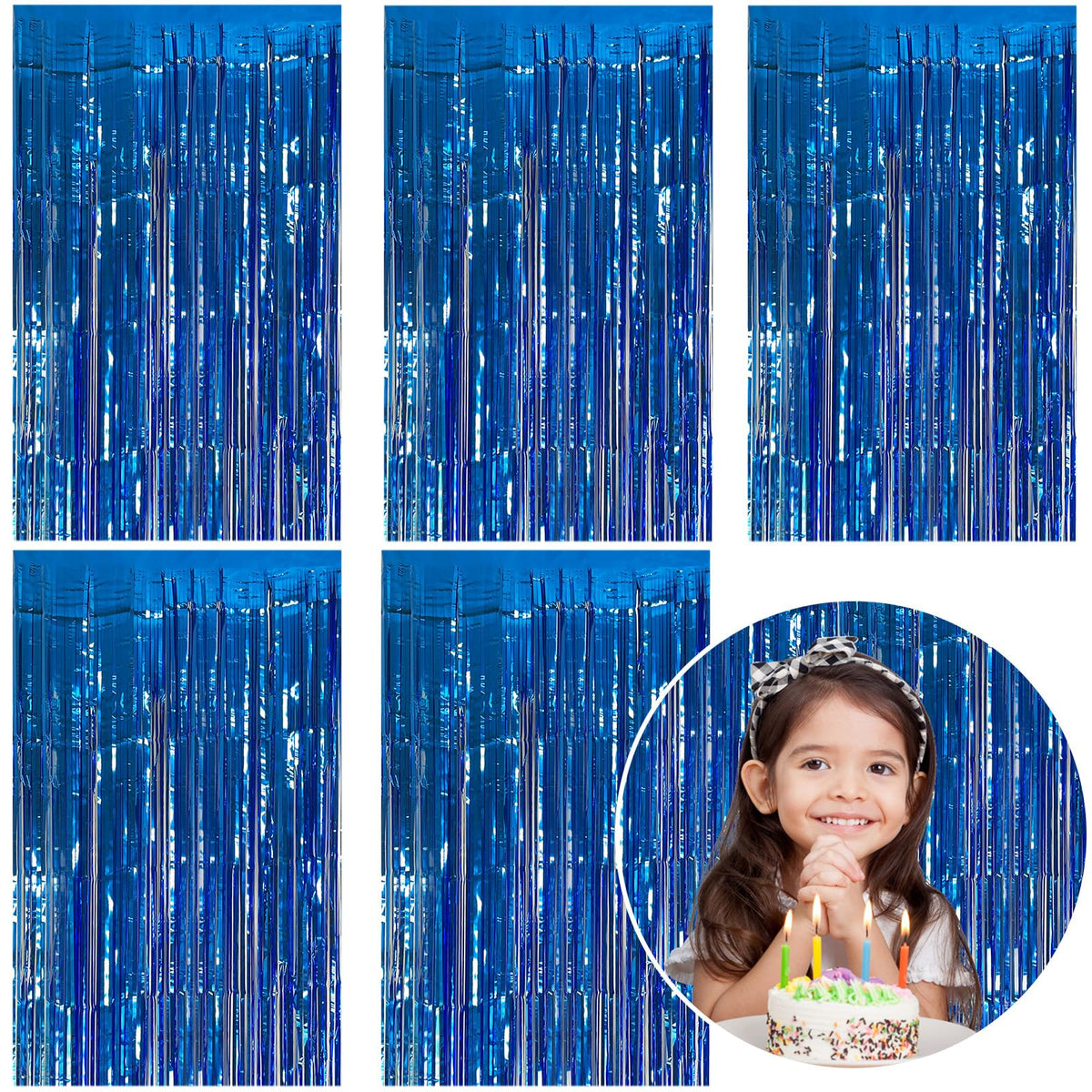 2 Pack Blue Party Decorations Ocean Party Decor Supplies Blue Party Streamers Birthday Decorations Tinsel Foil Fringe Curtains Photo Booth Props Celebration Decorations