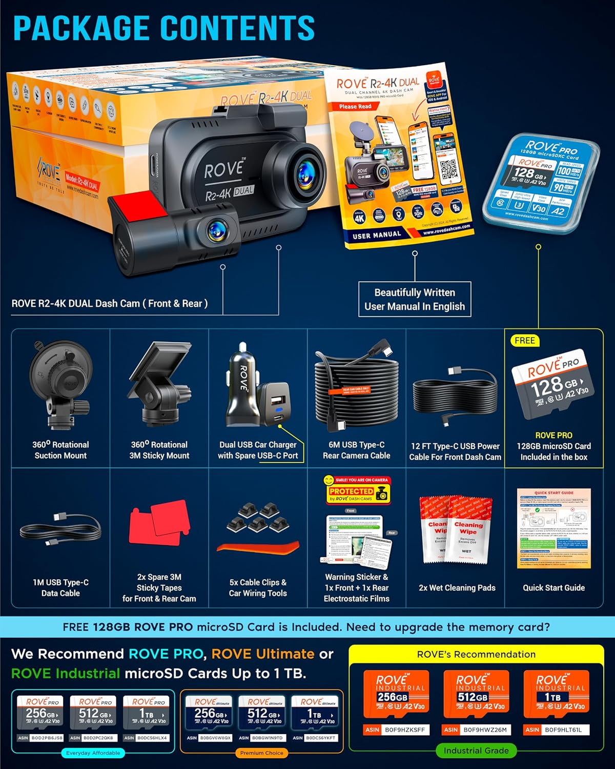 ROVE R2-4K Dual Dash Cam Front and Rear, STARVIS 2 Sensor, Free 128GB Card Father Jim Norris notebooks