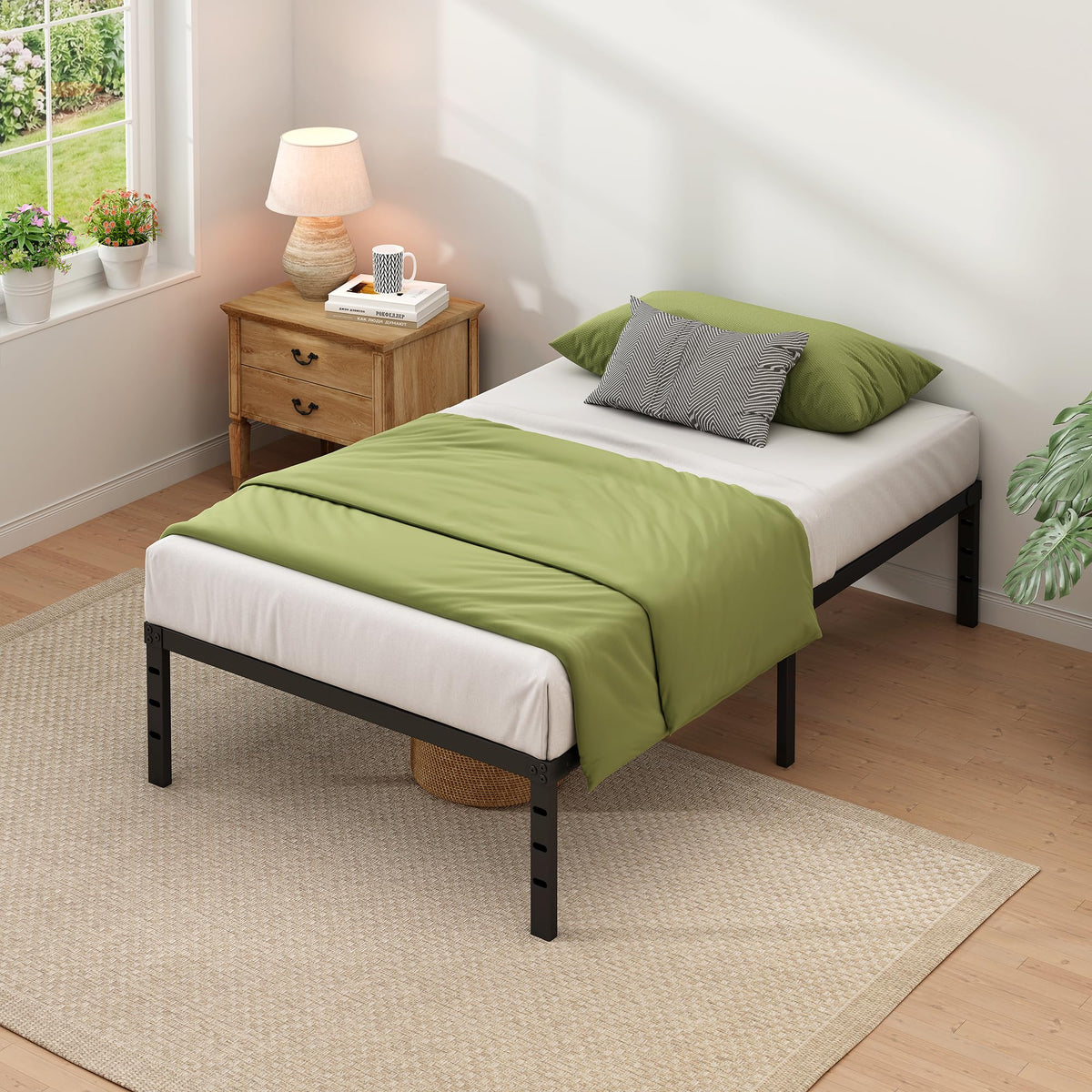 NEW JETO Metal Bed Frame,Queen Size Bed Frame with Storage Space,14 Inch