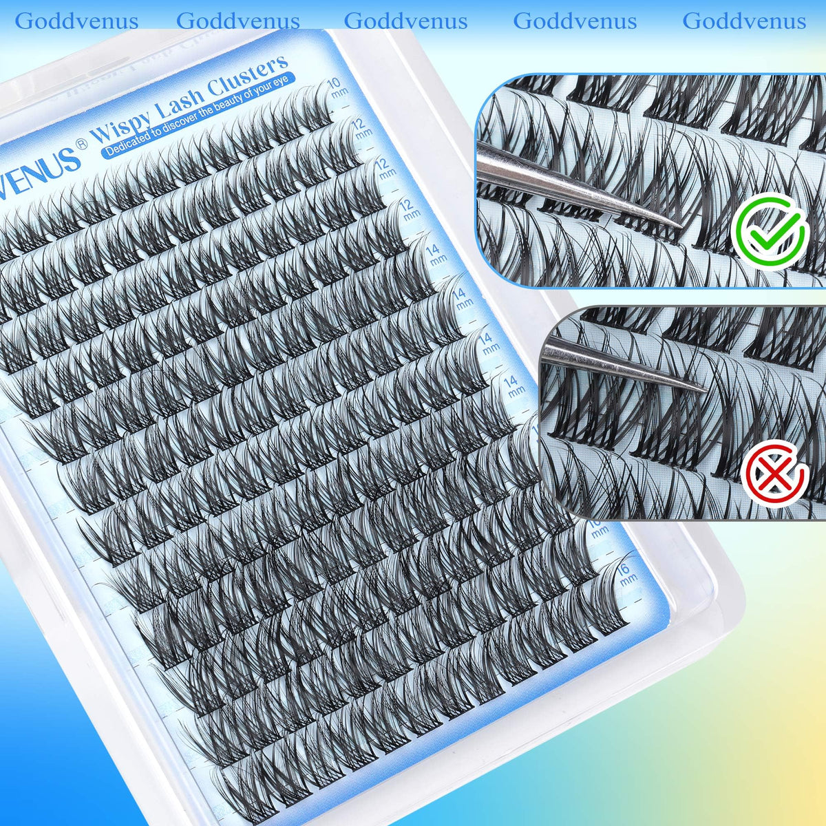 Goddvenus Lash Clusters Kit 9-14mm Wispy Eyelash Clusters Lashes Natural DIY Lash Extension Kit Short Cluster Eyelash Extensions Kit 300pcs C Curl Individual Lashes Cluster Eyelash (With Tweezers)