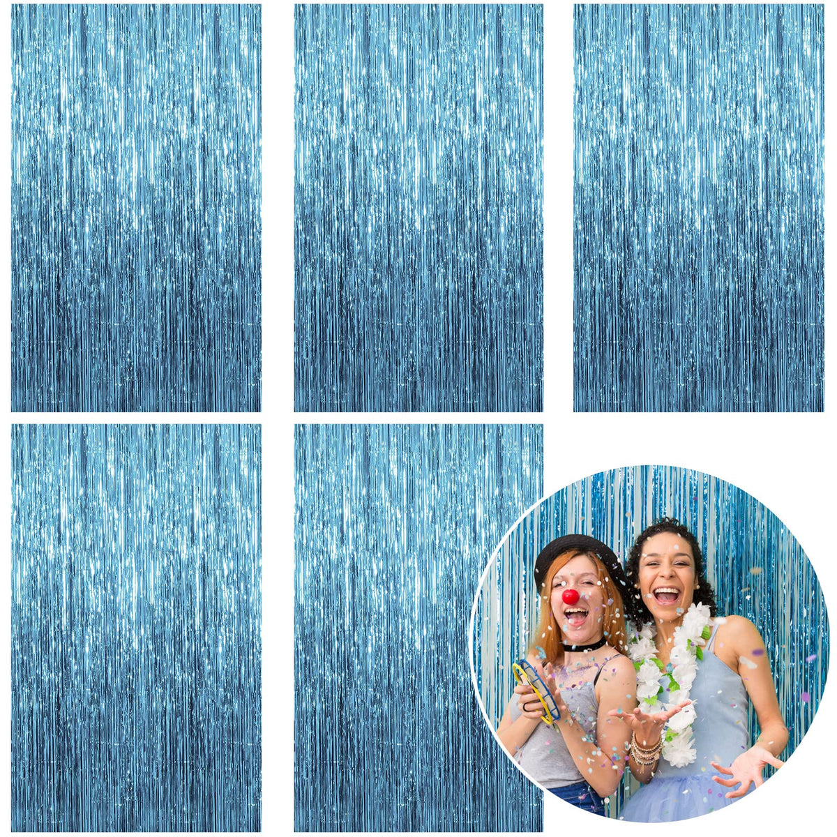 2 Pack Blue Party Decorations Ocean Party Decor Supplies Blue Party Streamers Birthday Decorations Tinsel Foil Fringe Curtains Photo Booth Props Celebration Decorations