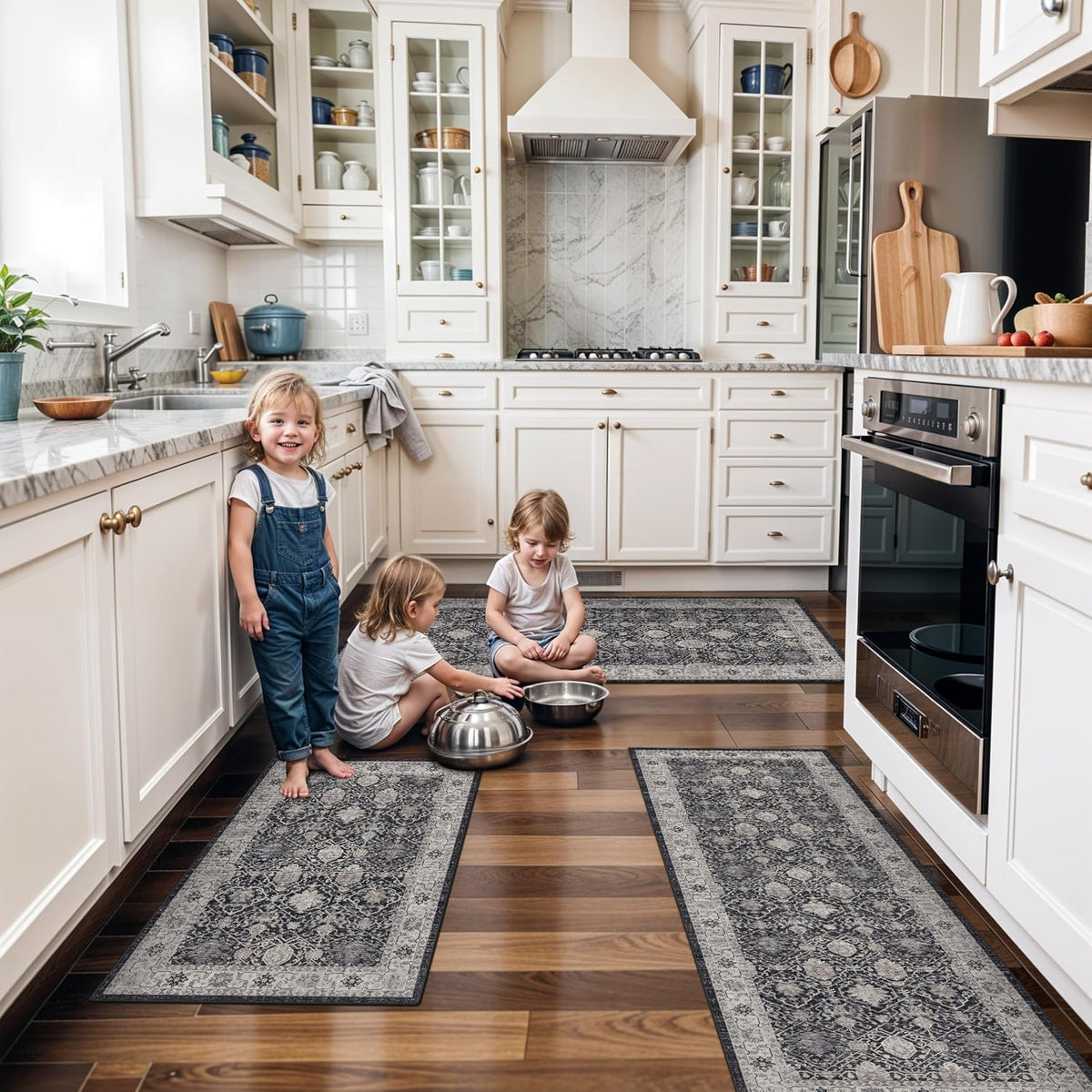 Hallway Washable Runner Rug - 3x10 Kitchen Rugs Entryway Rug Runner Vintage Soft Floor Mat Non Slip Indoor Farmhouse Carpet for Bathroom Living Room Bedroom (3 X 10, Beige)