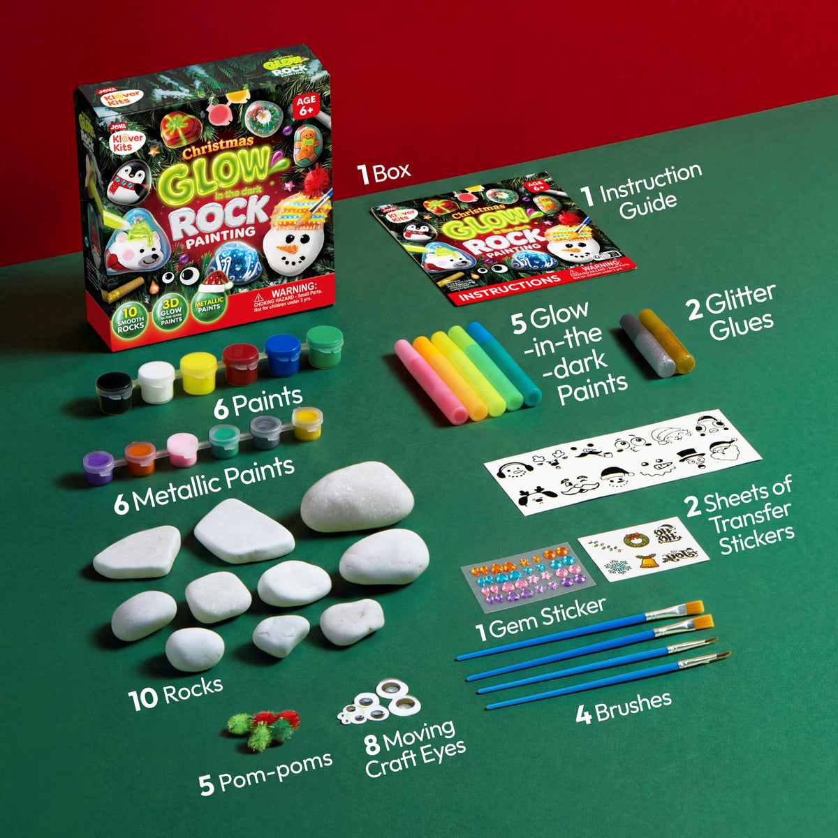 Rock Painting Kit- Glow in The Dark Rock Kit, Arts and Crafts for Kids Ages 6-12, Art Supplies Toy, Kids Craft Paint Kits, Arts & Crafts for Boys Girls Birthday Party Gift Toy