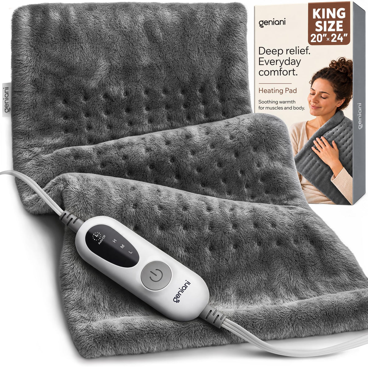 GENIANI XXL Heating Pad for Back Pain & Menstrual Pain Relief, Electric Throw Auto Shut Off,