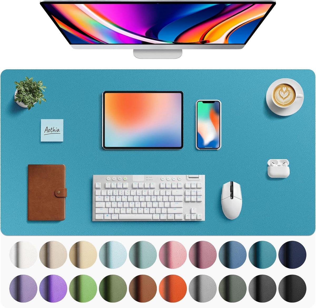 Aothia Non-Slip Waterproof PU Leather Desk Pad Protector for Mouse, Writing Desk, Office, Home, Laptop Blotter, 23.6" x 13.7", Black Father Jim Norris notebooks