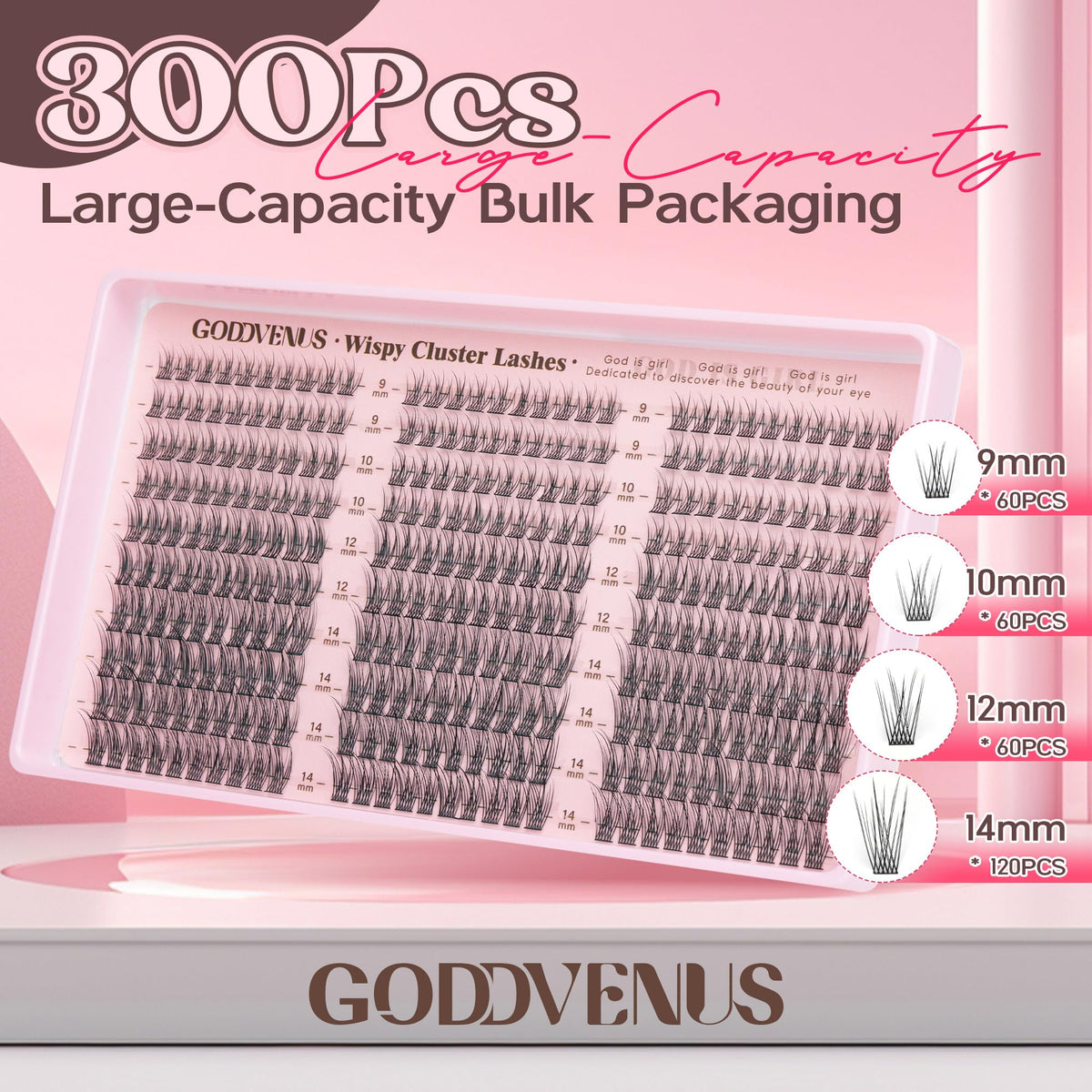 Goddvenus Lash Clusters Kit 9-14mm Wispy Eyelash Clusters Lashes Natural DIY Lash Extension Kit Short Cluster Eyelash Extensions Kit 300pcs C Curl Individual Lashes Cluster Eyelash (With Tweezers)