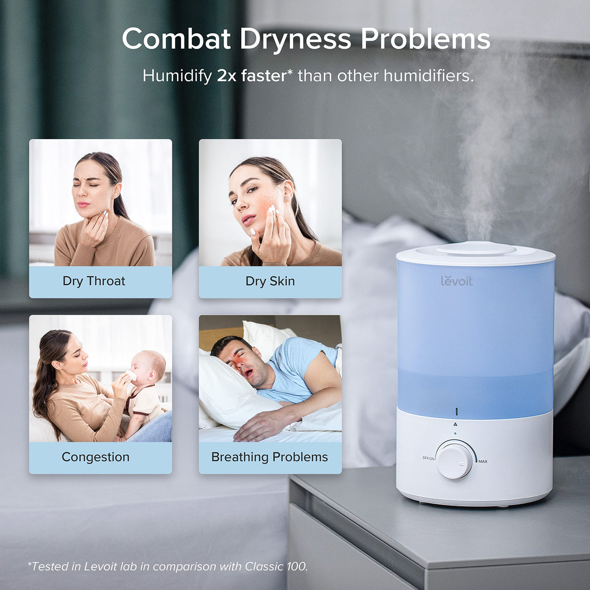Levoit Humidifiers for Bedroom, Dishwasher Safe, Blue Light-Safe, 3.2L