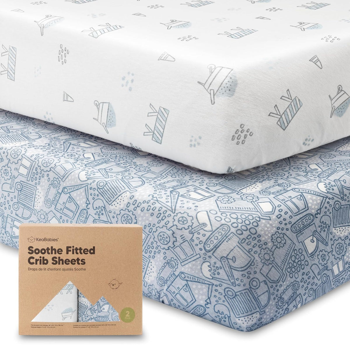 KeaBabies 2pk Organic Cotton Crib Sheets for Boys Girls 52x28, ABC Land Sky
