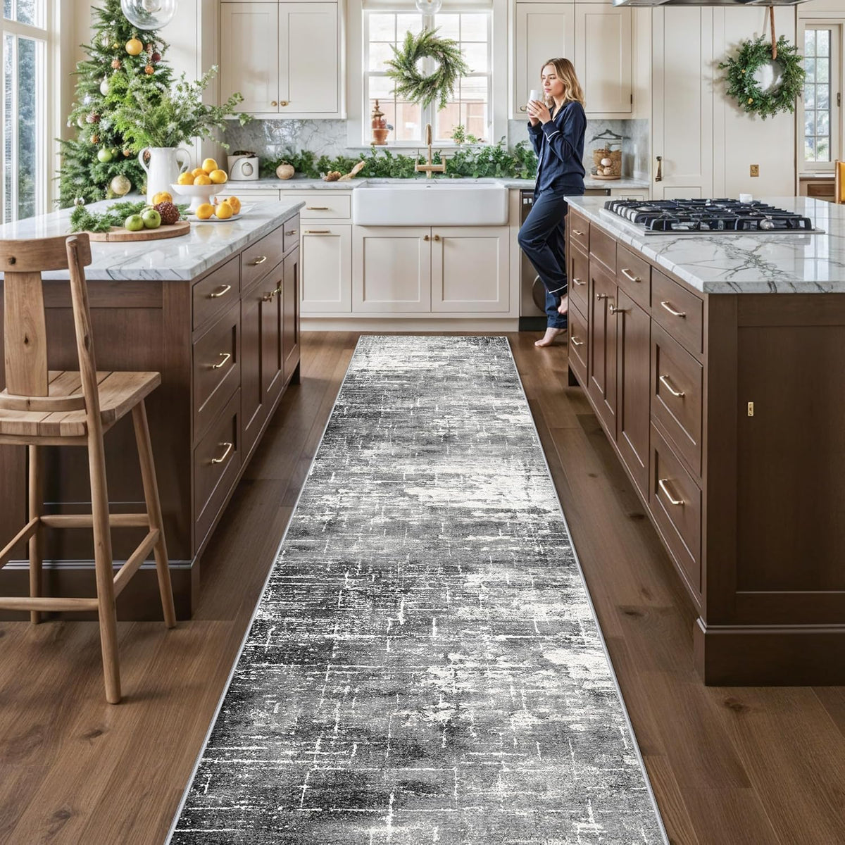 Hallway Washable Runner Rug - 3x10 Kitchen Rugs Entryway Rug Runner Vintage Soft Floor Mat Non Slip Indoor Farmhouse Carpet for Bathroom Living Room Bedroom (3 X 10, Beige)