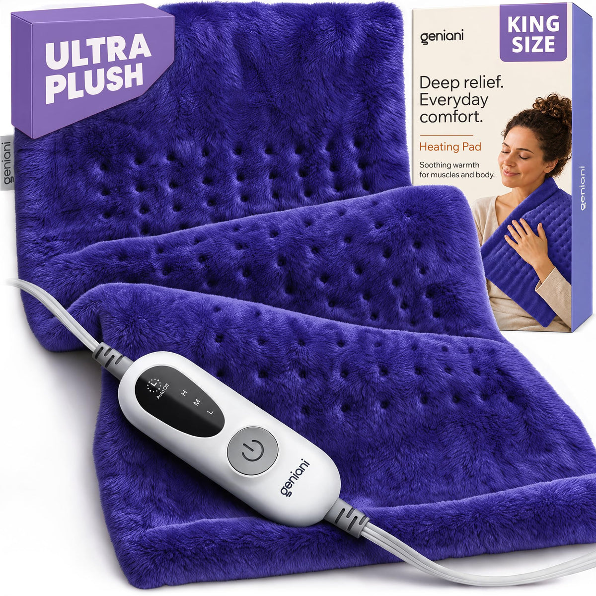GENIANI XXL Heating Pad for Back Pain & Menstrual Pain Relief, Electric Throw Auto Shut Off,