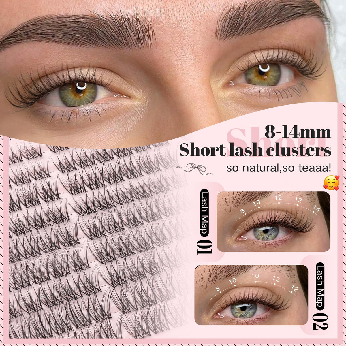 Goddvenus Lash Clusters Kit 9-14mm Wispy Eyelash Clusters Lashes Natural DIY Lash Extension Kit Short Cluster Eyelash Extensions Kit 300pcs C Curl Individual Lashes Cluster Eyelash (With Tweezers)