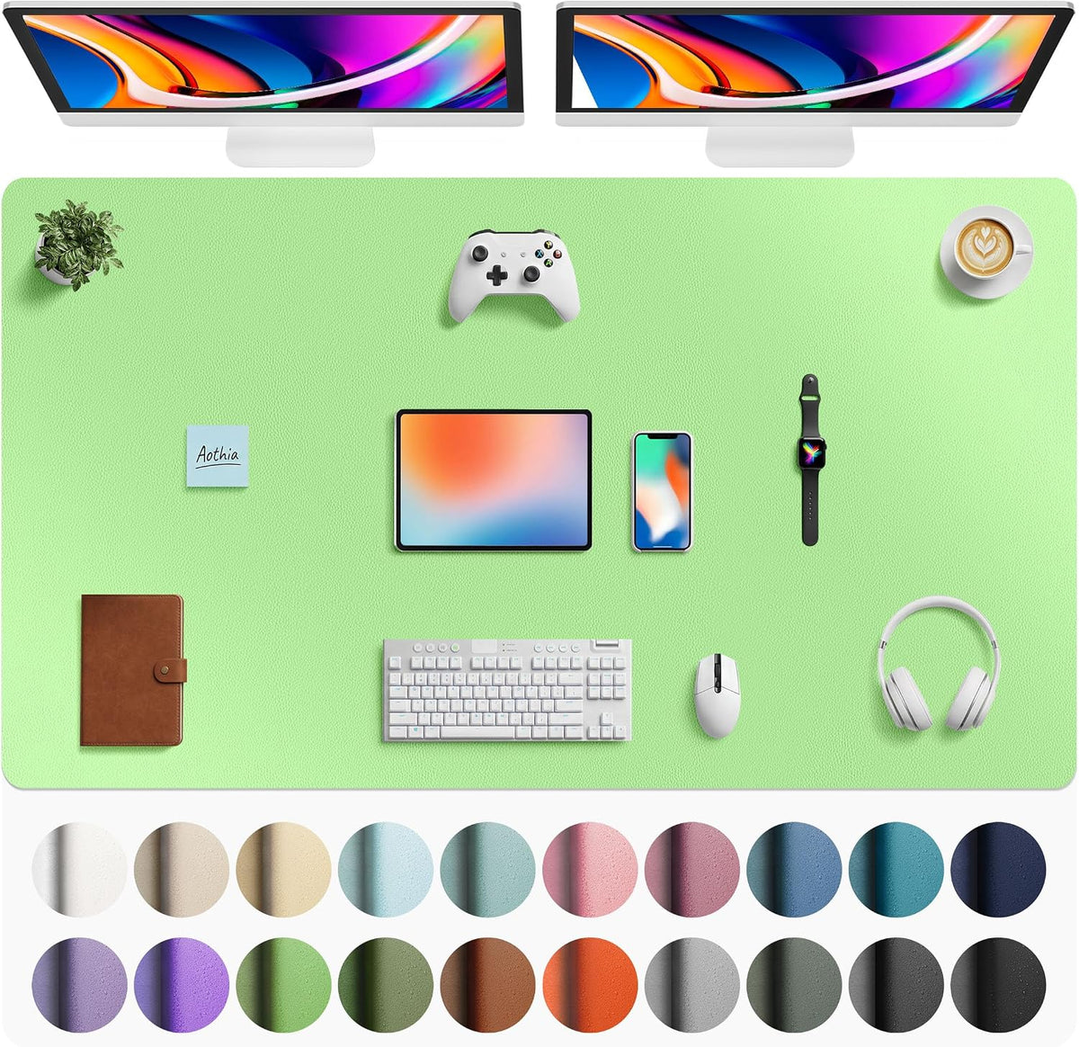 Aothia Non-Slip Waterproof PU Leather Desk Pad Protector for Mouse, Writing Desk, Office, Home, Laptop Blotter, 23.6" x 13.7", Black Father Jim Norris notebooks