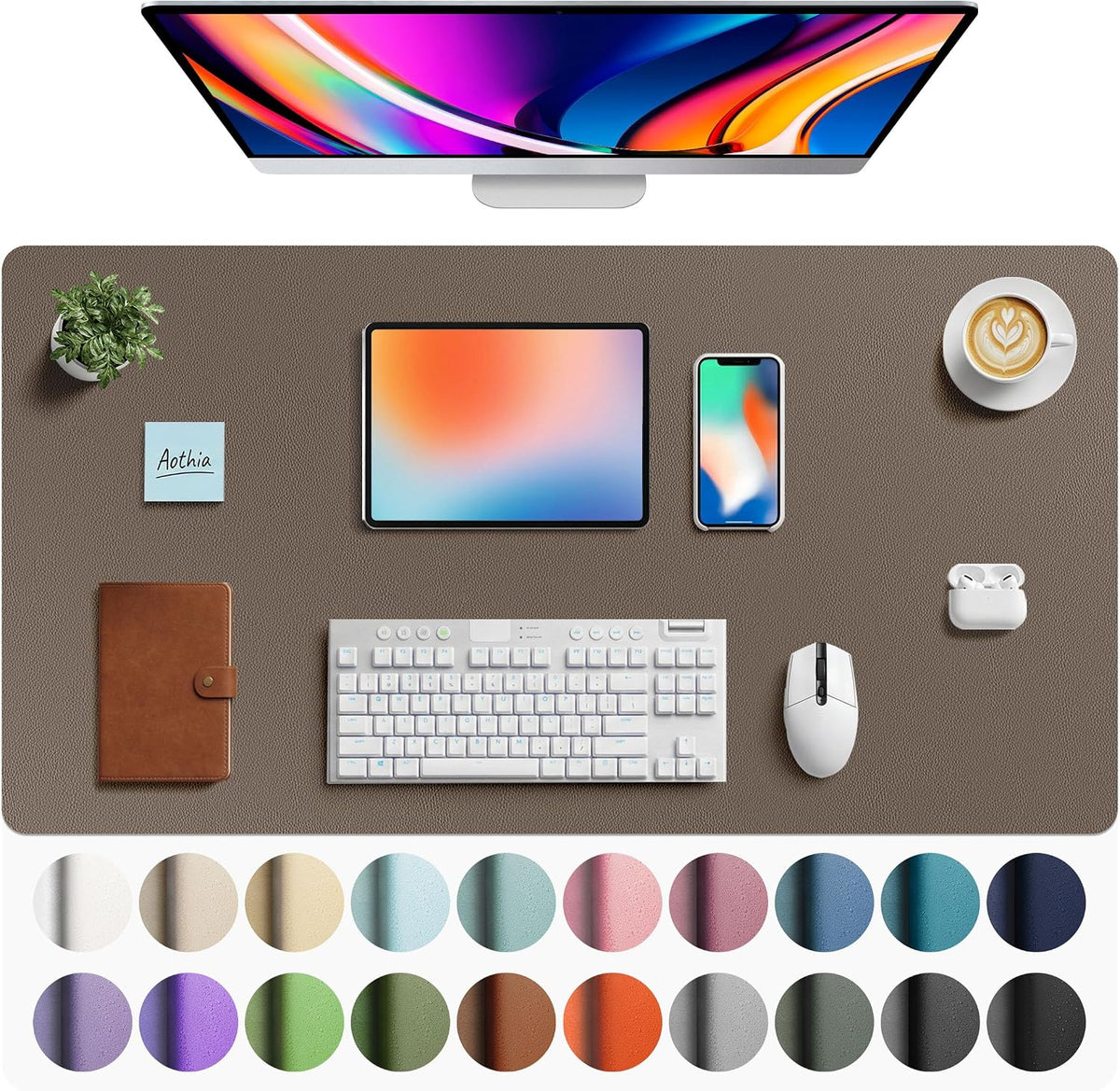 Aothia Non-Slip Waterproof PU Leather Desk Pad Protector for Mouse, Writing Desk, Office, Home, Laptop Blotter, 23.6" x 13.7", Black Father Jim Norris notebooks