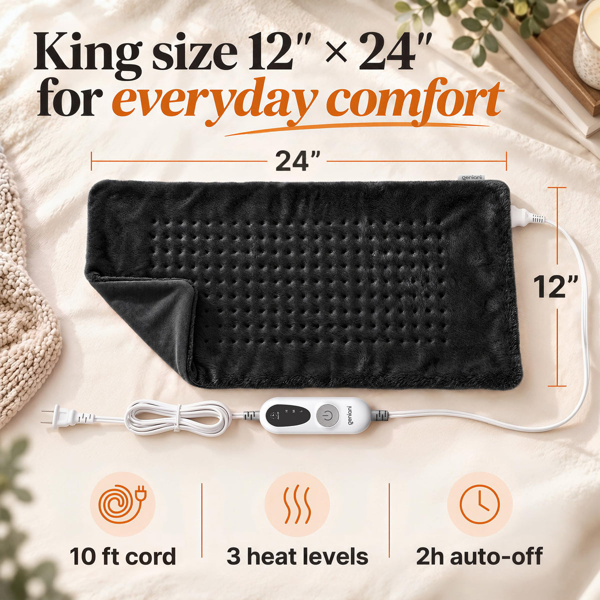 GENIANI XXL Heating Pad for Back Pain & Menstrual Pain Relief, Electric Throw Auto Shut Off,