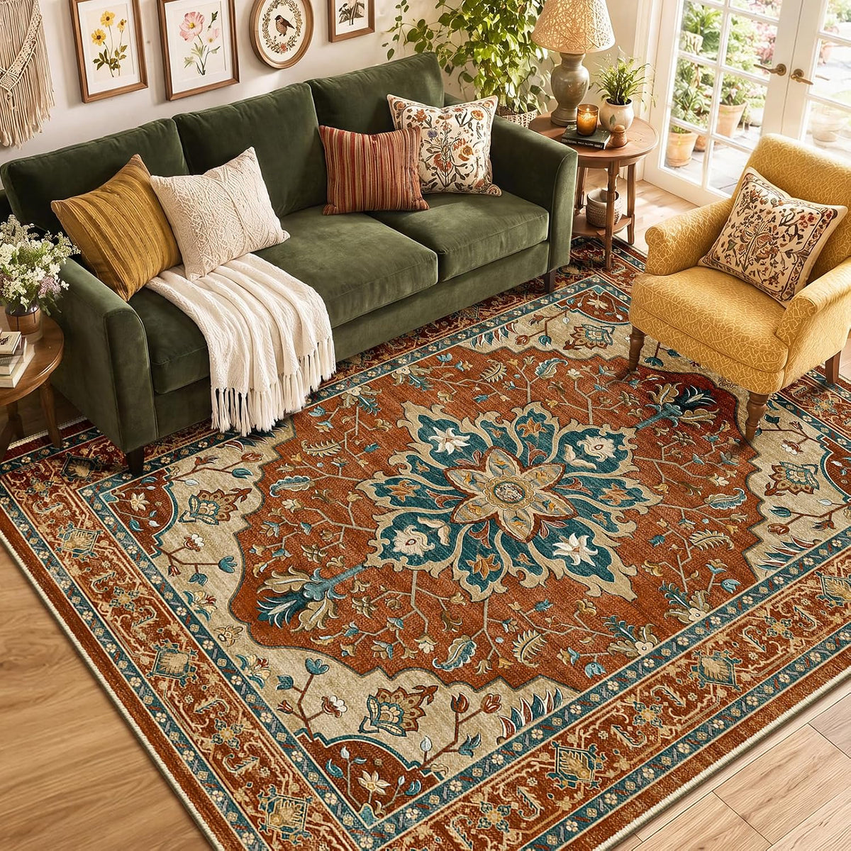 RELEANY Washable Area Rug, Small 2'x3', Teal Green/White/Navy