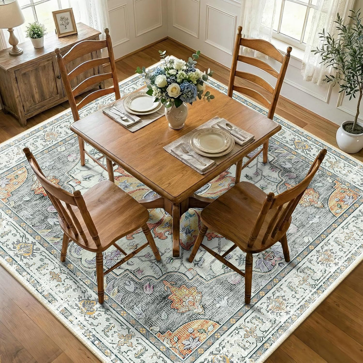 RELEANY Washable Area Rug, Small 2'x3', Teal Green/White/Navy