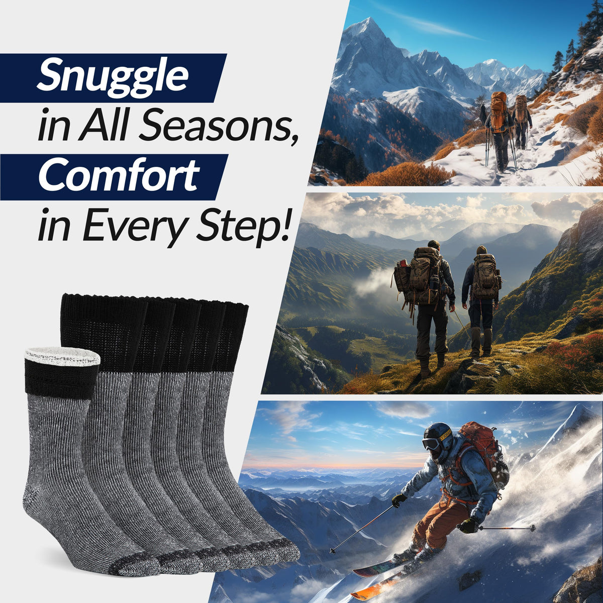 Alvada Mens Merino Wool Crew Socks Thermal and Warm Socks for Winter Work Hiking Running 3 Pairs