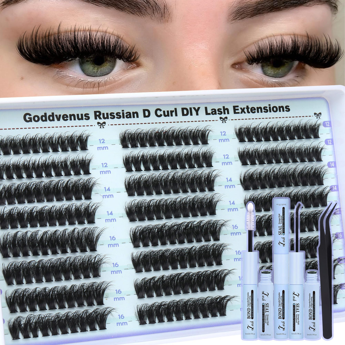 Goddvenus Lash Clusters Kit 9-14mm Wispy Eyelash Clusters Lashes Natural DIY Lash Extension Kit Short Cluster Eyelash Extensions Kit 300pcs C Curl Individual Lashes Cluster Eyelash (With Tweezers)