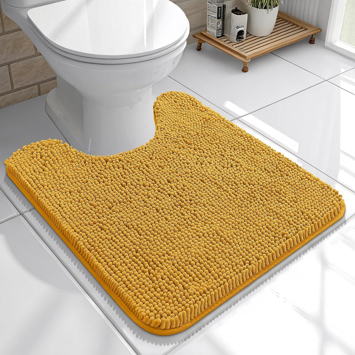 OLANLY Toilet Rugs U-Shaped 20x20,, Soft Absorbent Chenille Contour Rugs