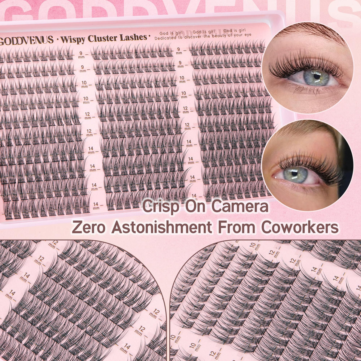 Goddvenus Lash Clusters Kit 9-14mm Wispy Eyelash Clusters Lashes Natural DIY Lash Extension Kit Short Cluster Eyelash Extensions Kit 300pcs C Curl Individual Lashes Cluster Eyelash (With Tweezers)