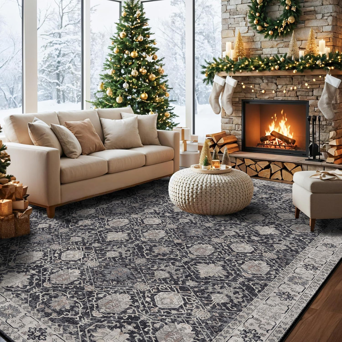 Hallway Washable Runner Rug - 3x10 Kitchen Rugs Entryway Rug Runner Vintage Soft Floor Mat Non Slip Indoor Farmhouse Carpet for Bathroom Living Room Bedroom (3 X 10, Beige)