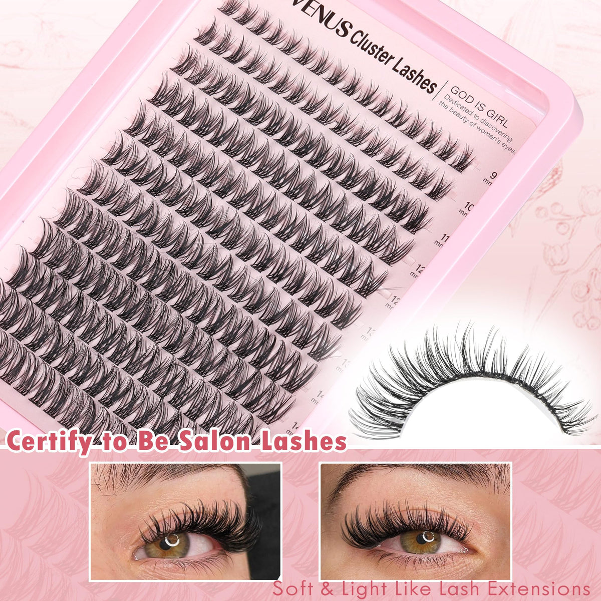 Goddvenus Lash Clusters Kit 9-14mm Wispy Eyelash Clusters Lashes Natural DIY Lash Extension Kit Short Cluster Eyelash Extensions Kit 300pcs C Curl Individual Lashes Cluster Eyelash (With Tweezers)