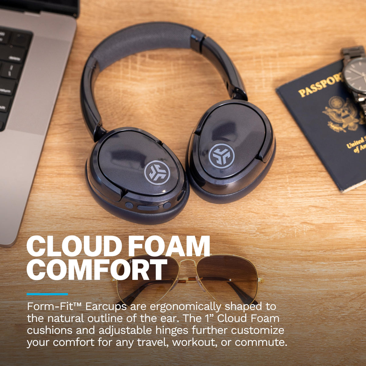 JLab JBuds Lux ANC Wireless Over-Ear Headphones, Limited Edition Navy Father Jim Norris notebooks