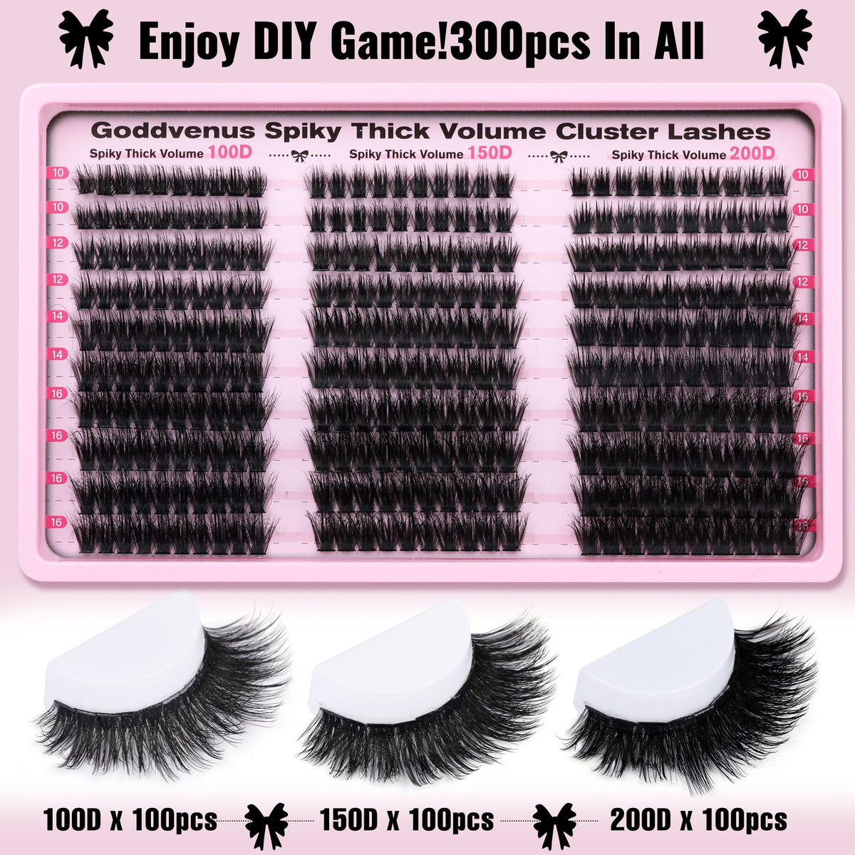 Goddvenus Lash Clusters Kit 9-14mm Wispy Eyelash Clusters Lashes Natural DIY Lash Extension Kit Short Cluster Eyelash Extensions Kit 300pcs C Curl Individual Lashes Cluster Eyelash (With Tweezers)