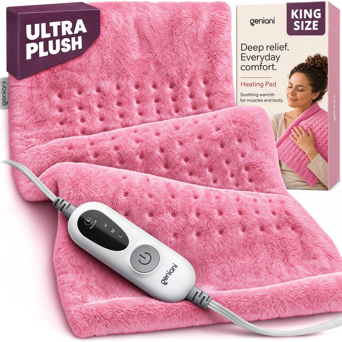GENIANI XXL Heating Pad for Back Pain & Menstrual Pain Relief, Electric Throw Auto Shut Off,