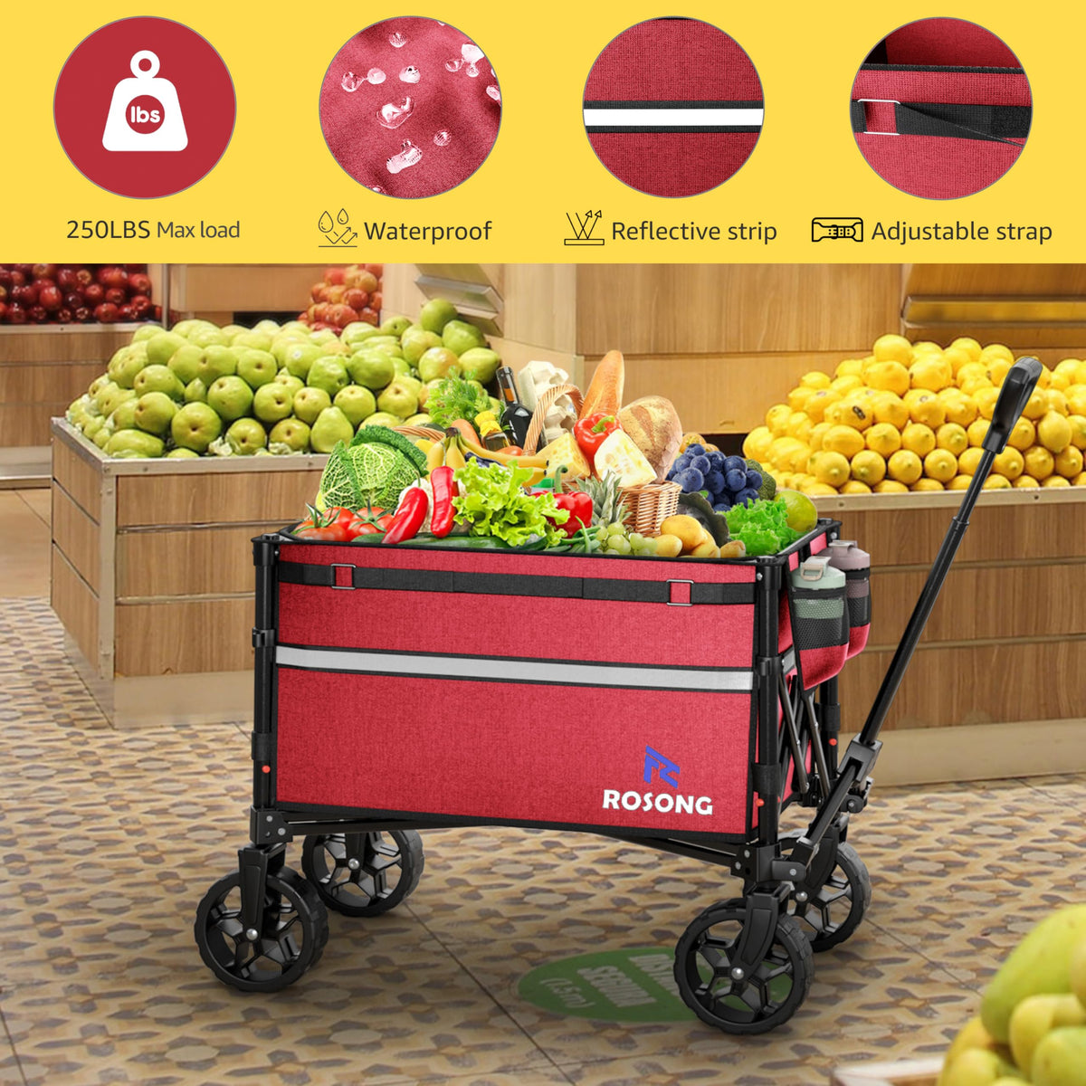 ROSONG Collapsible Wagon Cart with Wheels Foldable - Folding Utility Heavy Duty Wagons Carts for Grocery Sports Garden Shopping Camping Wheelbarrows (Pink, 120L) Father Jim Norris notebooks