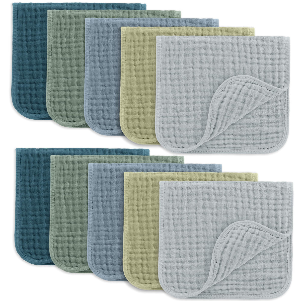 Comfy Cubs Muslin Burp Cloths 20x10" 10 Pack, Baby Burp Cloths - Multi