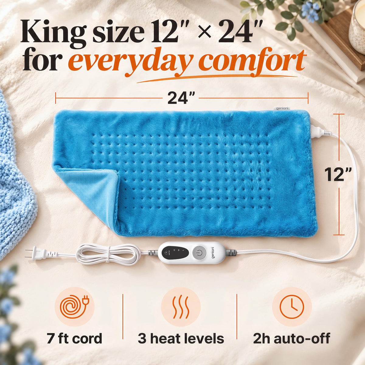 GENIANI XXL Heating Pad for Back Pain & Menstrual Pain Relief, Electric Throw Auto Shut Off,