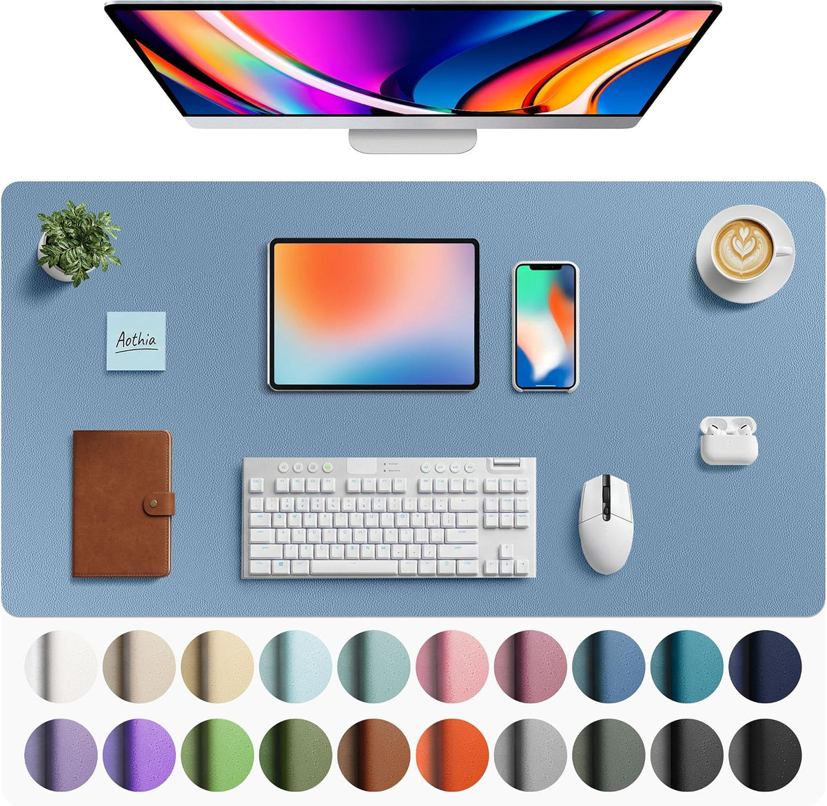 Aothia Non-Slip Waterproof PU Leather Desk Pad Protector for Mouse, Writing Desk, Office, Home, Laptop Blotter, 23.6" x 13.7", Black Father Jim Norris notebooks