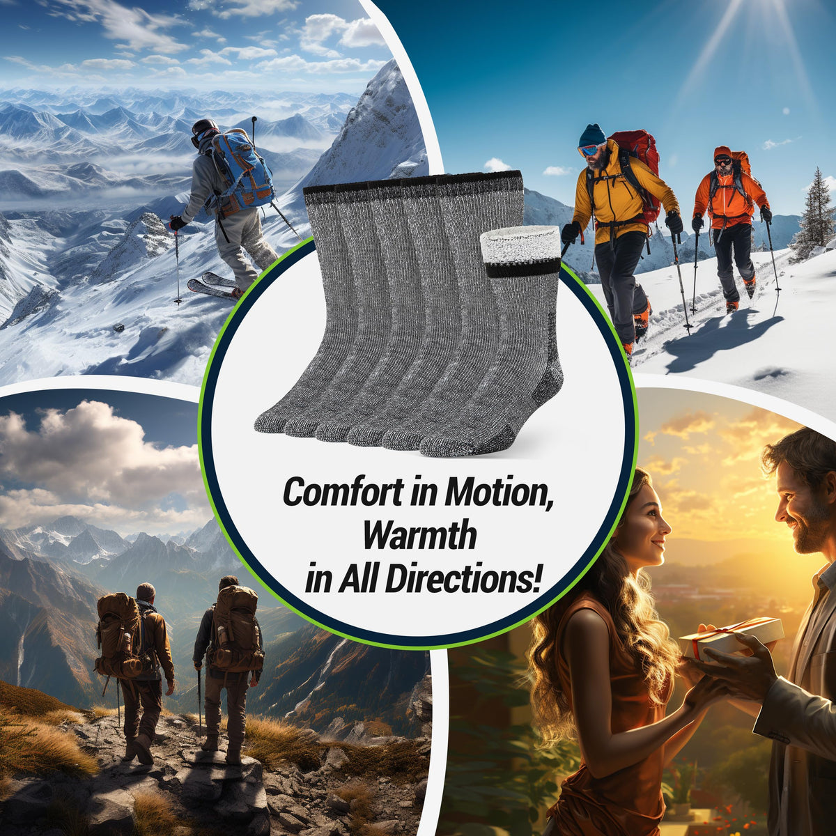 Alvada Mens Merino Wool Crew Socks Thermal and Warm Socks for Winter Work Hiking Running 3 Pairs