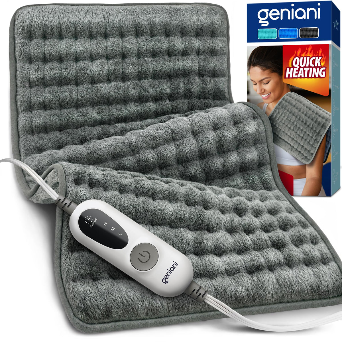 GENIANI XXL Heating Pad for Back Pain & Menstrual Pain Relief, Electric Throw Auto Shut Off,