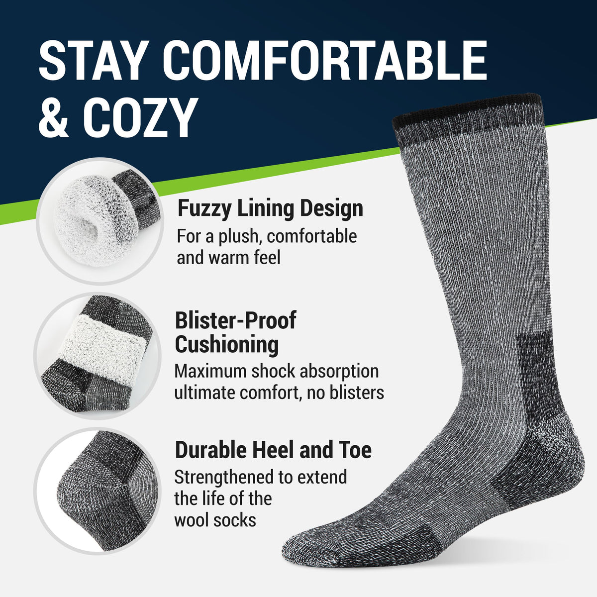 Alvada Mens Merino Wool Crew Socks Thermal and Warm Socks for Winter Work Hiking Running 3 Pairs