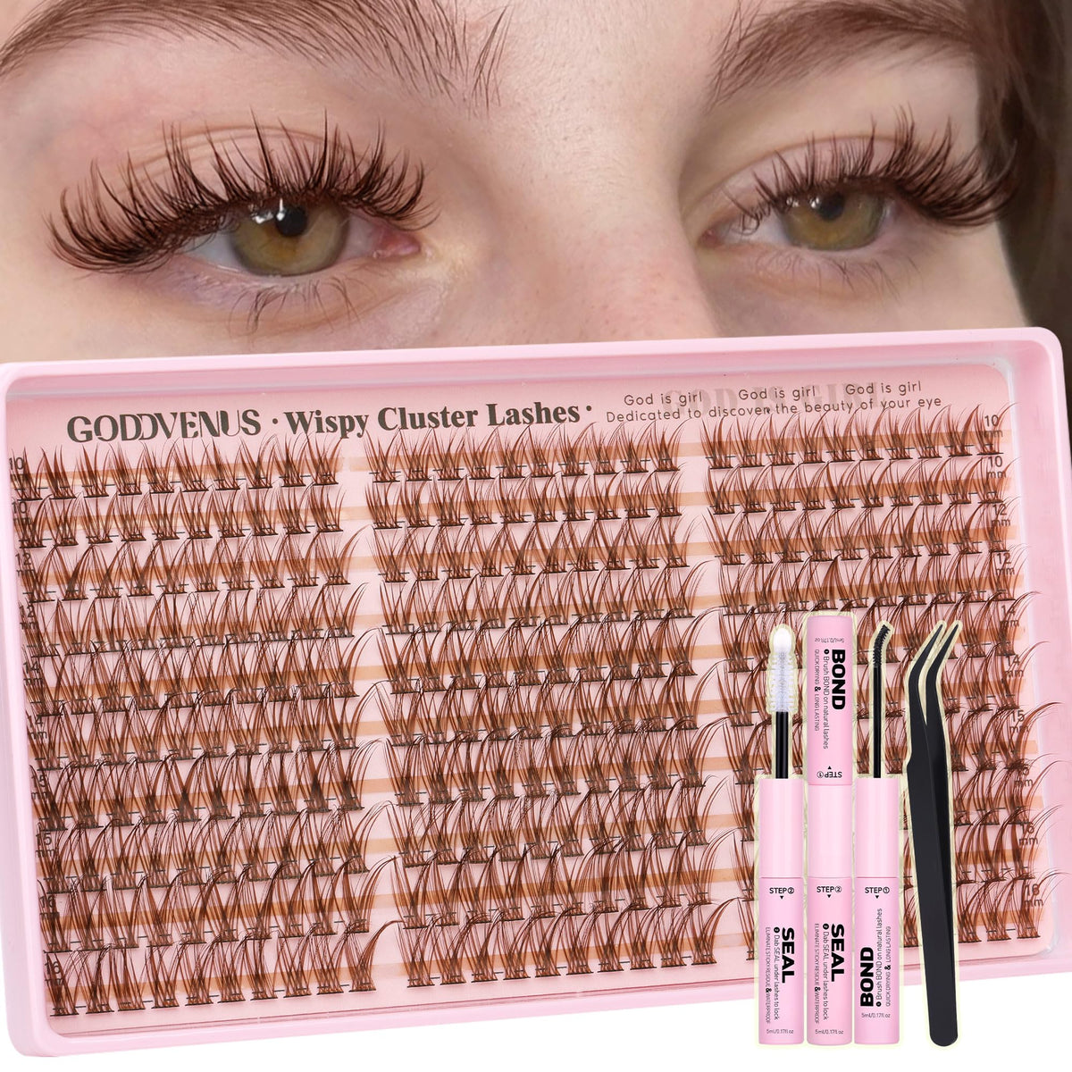 Goddvenus Lash Clusters Kit 9-14mm Wispy Eyelash Clusters Lashes Natural DIY Lash Extension Kit Short Cluster Eyelash Extensions Kit 300pcs C Curl Individual Lashes Cluster Eyelash (With Tweezers)