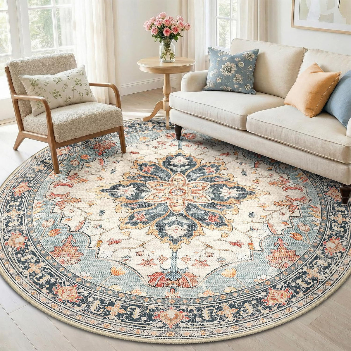 RELEANY Washable Area Rug, Small 2'x3', Teal Green/White/Navy