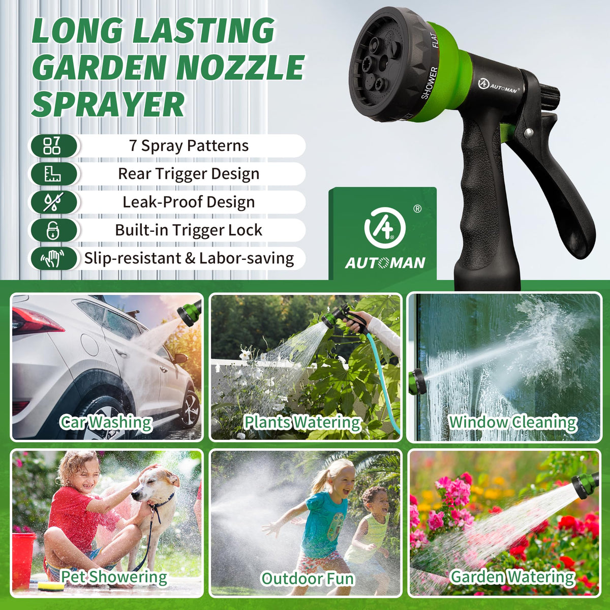 AUTOMAN Garden Hose Nozzle, Water Hose Sprayer Nozzle with 7 Adjustable Watering Patterns, Slip Resistant for Watering Plants, Lawn& Garden, Washing Cars, Cleaning, Showering Pets & Outdoor Fun. Father Jim Norris notebooks