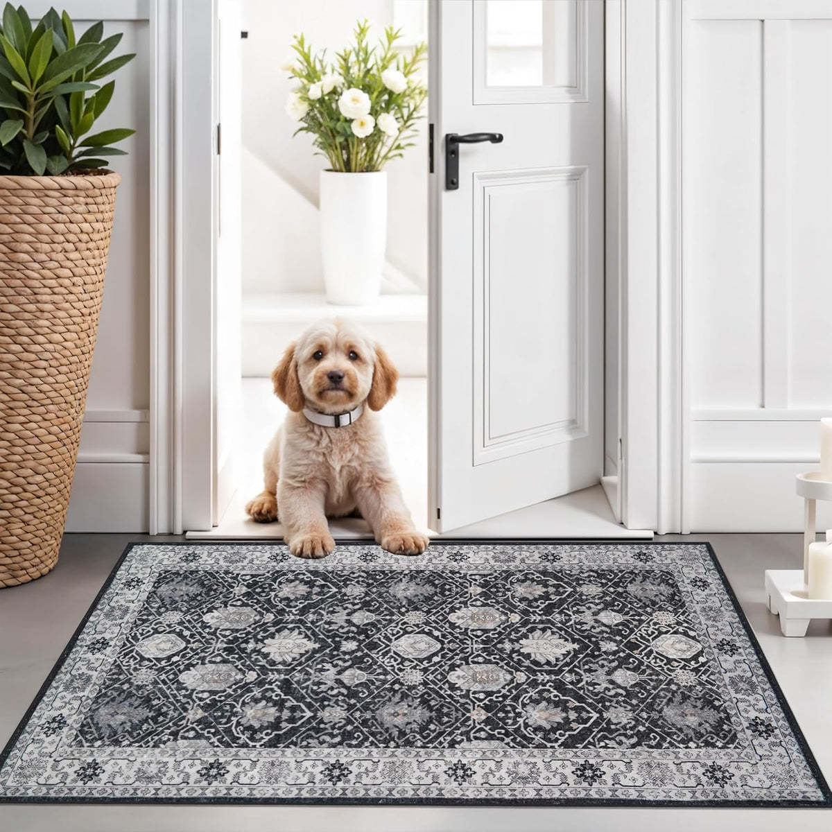 Hallway Washable Runner Rug - 3x10 Kitchen Rugs Entryway Rug Runner Vintage Soft Floor Mat Non Slip Indoor Farmhouse Carpet for Bathroom Living Room Bedroom (3 X 10, Beige)